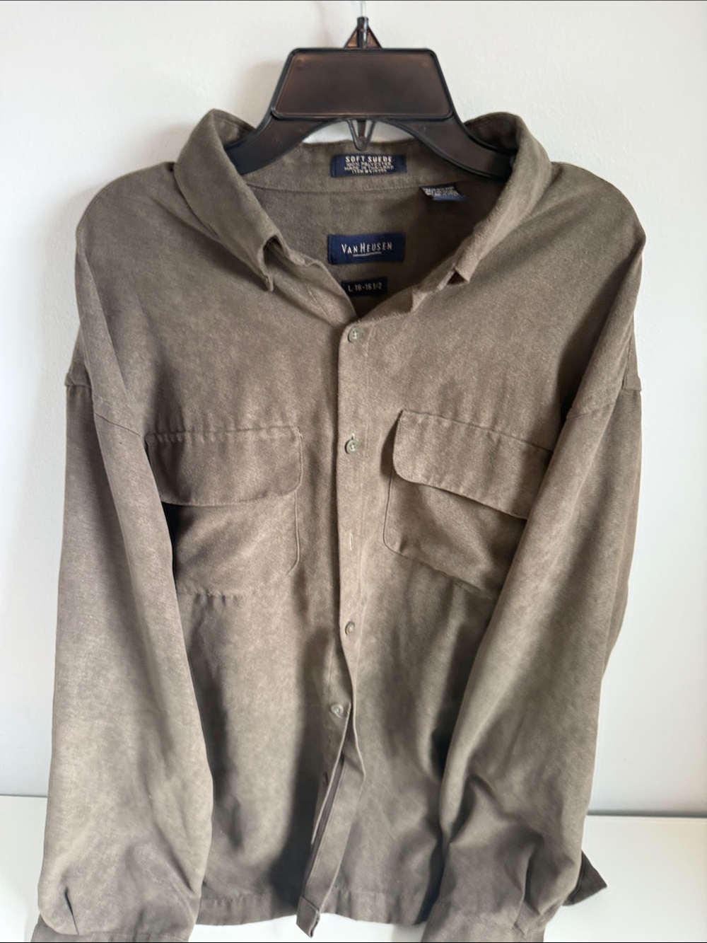 Van Heusen Men's Soft Suede Olive-Taupe Button Front Shirt Jacket
